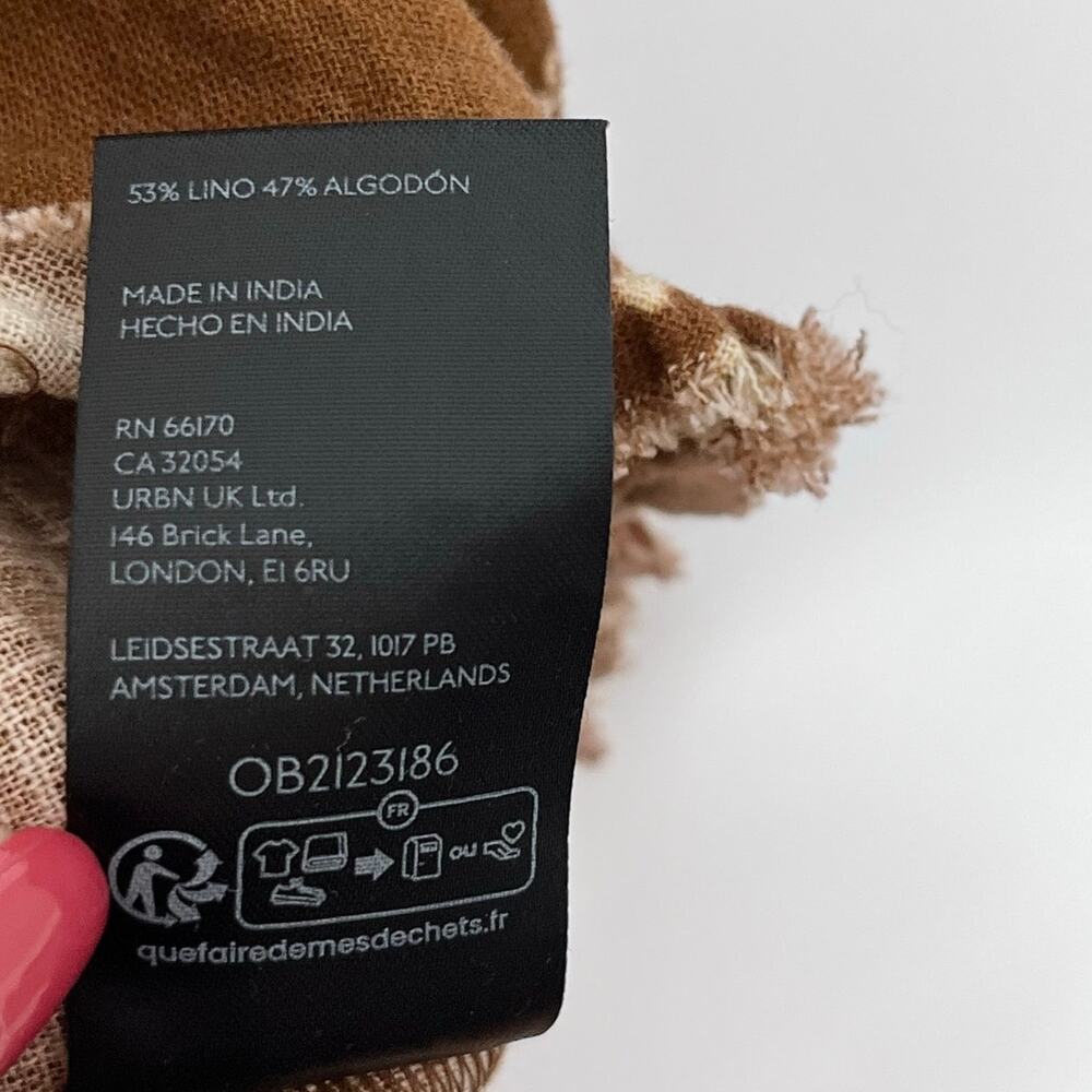 Anthropologie Brown Floral Linen Cotton Tie Front Puff Sleeve Crop Top M - Picture 11 of 11